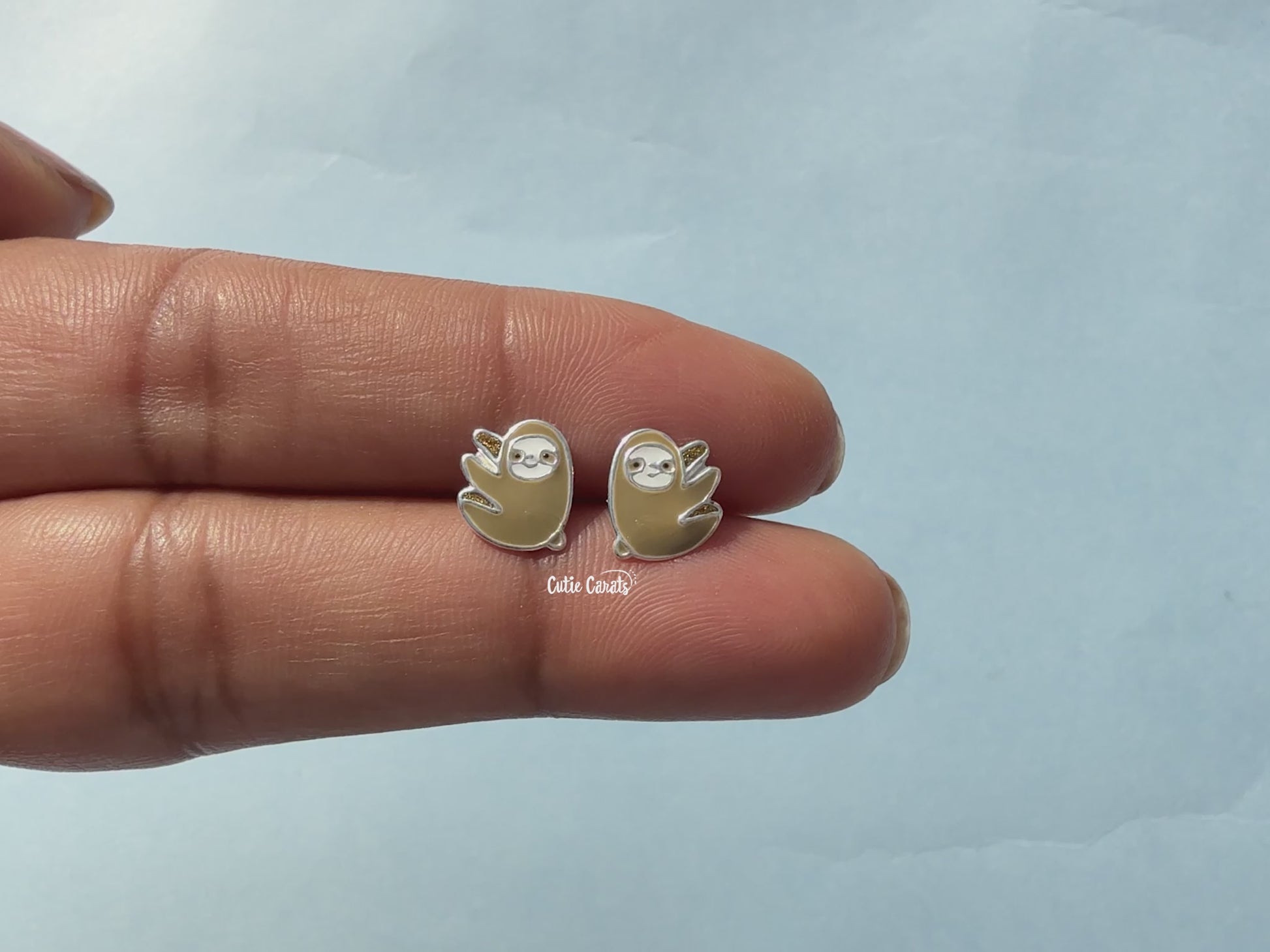 Dainty Sloth Enamel Baby Earrings