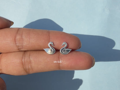 925 Silver Swan Enamel Stud Earrings