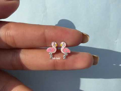 Flamingo Enamel Stud Earrings with Simulated Diamond