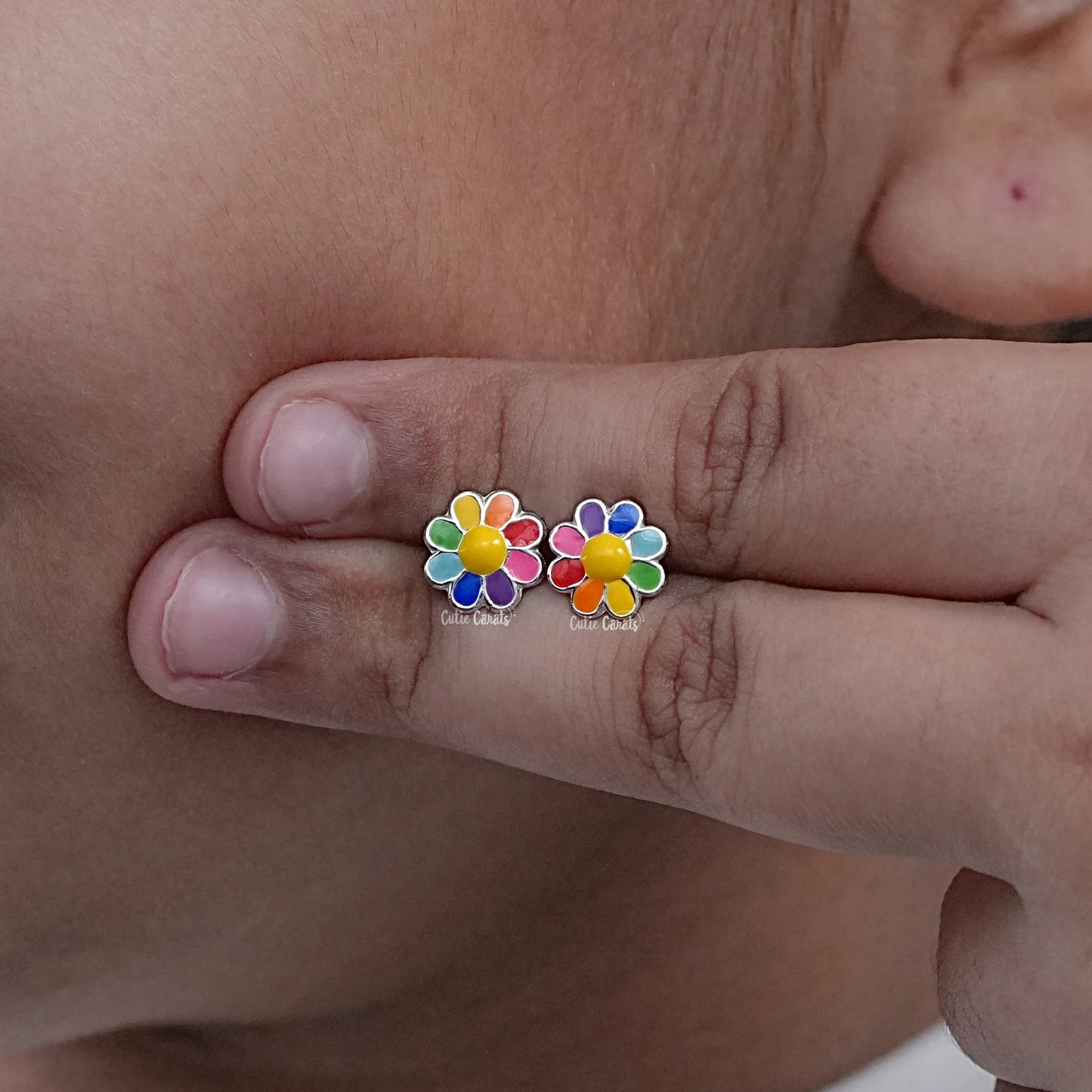 Colorful Flower Enamel Stud Earring In Silver