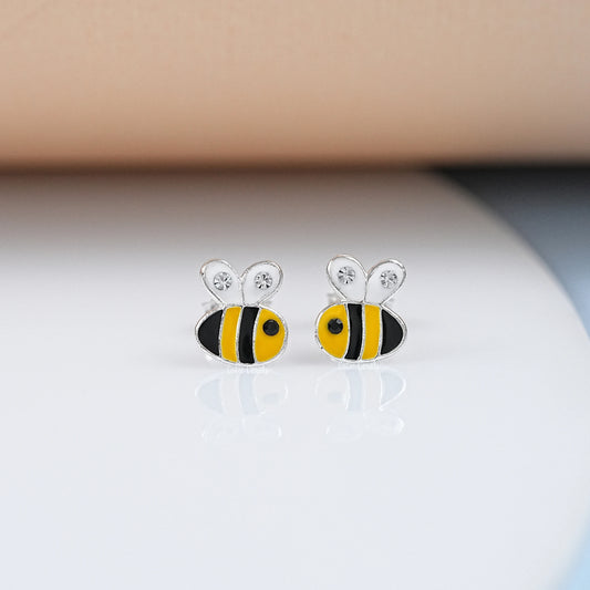 Simulated Diamond Honey Bee Enamel Stud Earrings