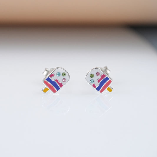 Simulated Diamond Ice Cream Enamel Stud Earrings