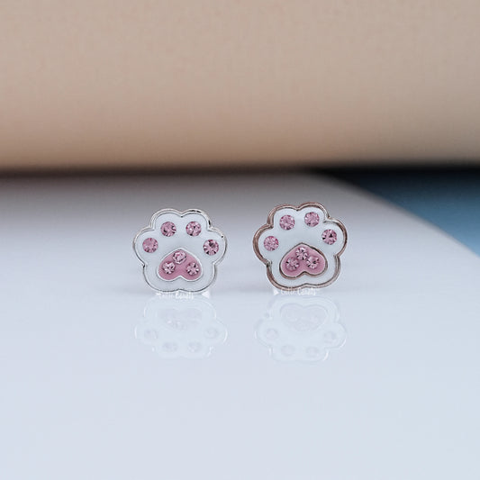 Simulated Diamond Paw Design Stud Earring