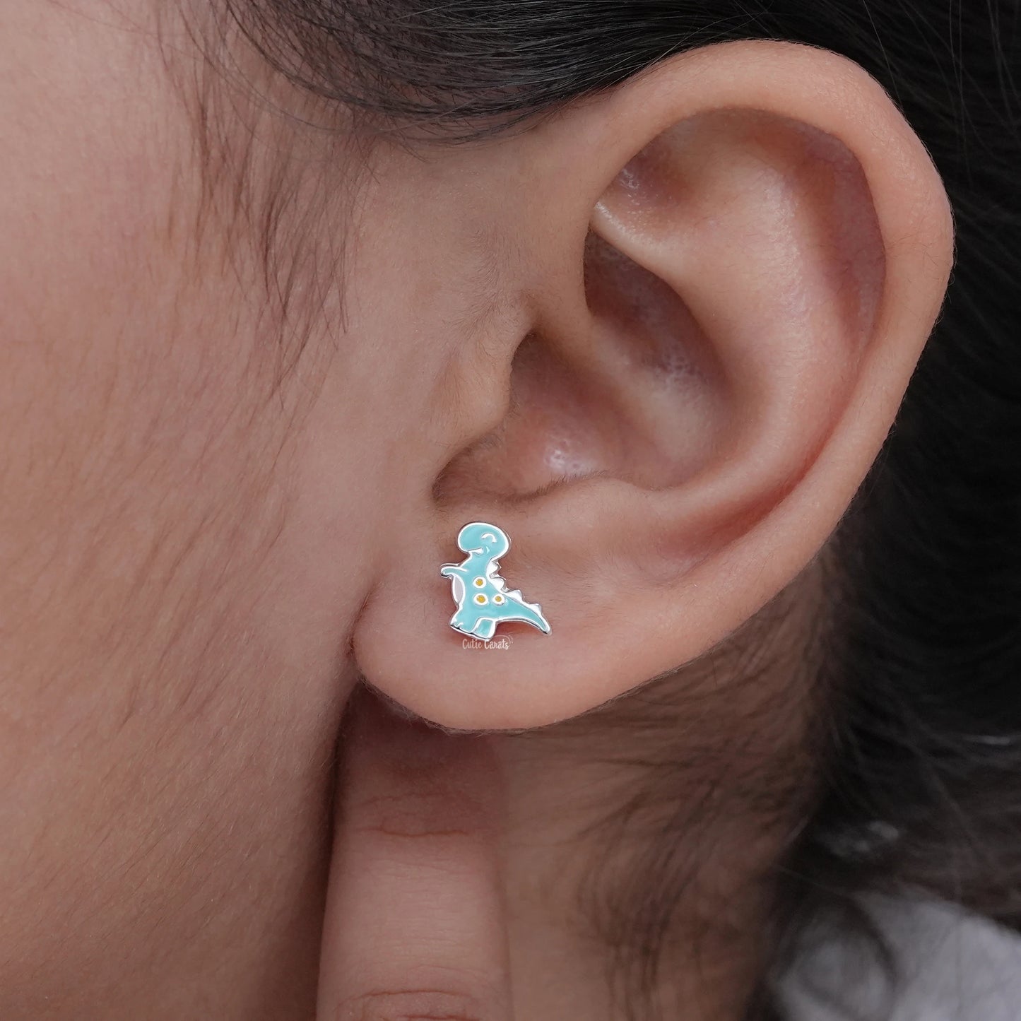 Sterling Silver Enamel Dinosaur Stud Earrings