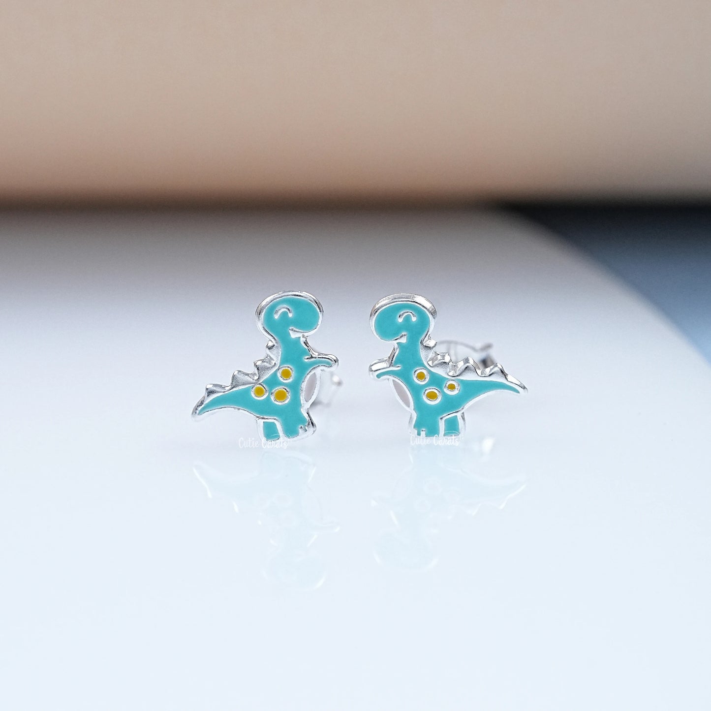 Sterling Silver Enamel Dinosaur Stud Earrings