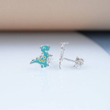 Sterling Silver Enamel Dinosaur Stud Earrings