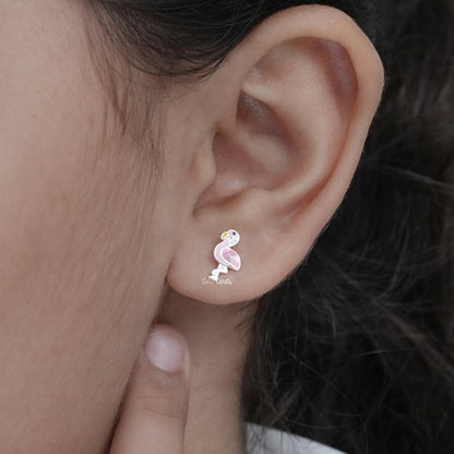 Flamingo Enamel Stud Earrings with Simulated Diamond