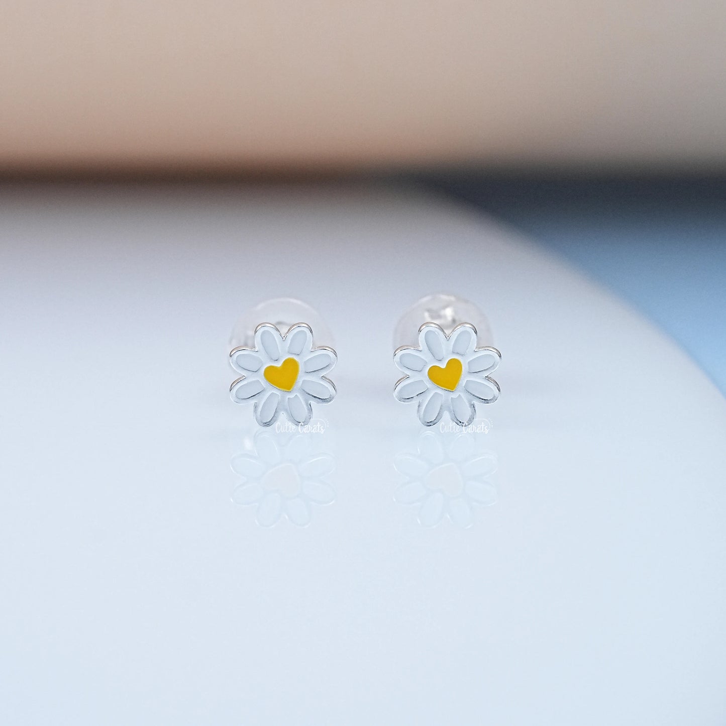 Yellow Heart Flower Enamel Stud Earrings